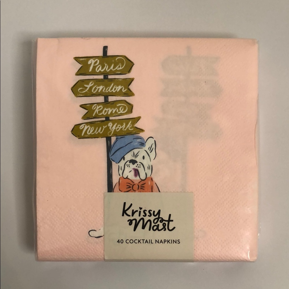 Krissy Mast nwt 80 Pink Cocktail Napkins bulldog puppy dog